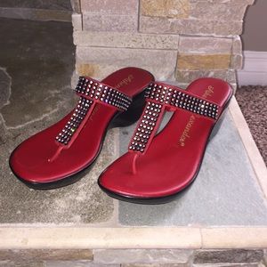 Red, slip on wedged sandals